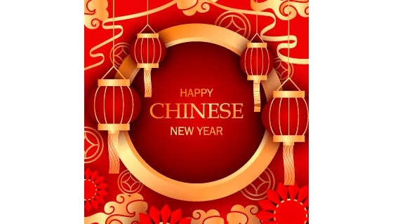 灯笼和剪纸设计喜庆春节背景矢量素材(EPS)