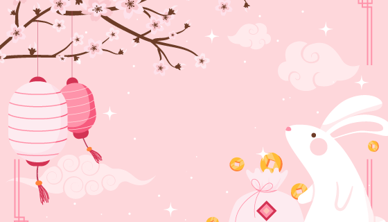 抬头仰望的兔子设计春节背景矢量素材(EPS)