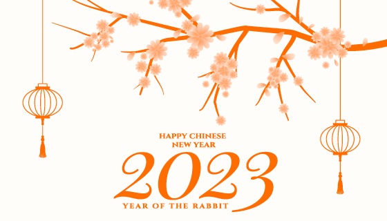 挂上灯笼的梅花树设计2023春节背景矢量素材(EPS)