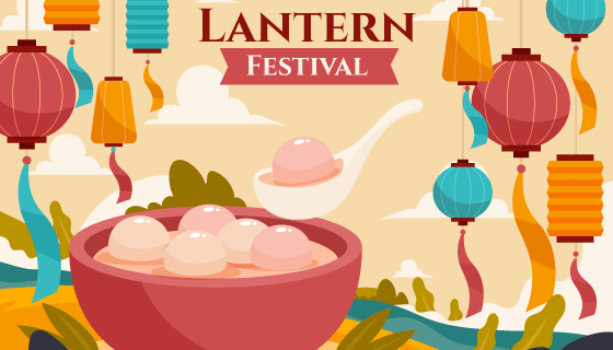 灯笼和汤圆设计元宵节背景矢量素材(AI/EPS)