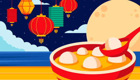 灯笼月亮和汤圆设计元宵节背景矢量素材(AI/EPS)