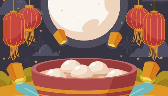 灯笼月亮和汤圆设计元宵节背景矢量素材(AI/EPS)