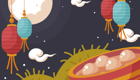 灯笼月亮和汤圆设计元宵节背景矢量素材(AI/EPS)