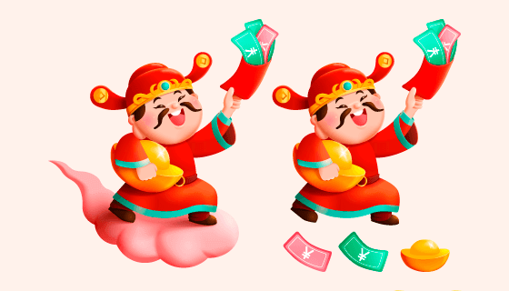 抱着金元宝派送红包的财神爷矢量素材(EPS)