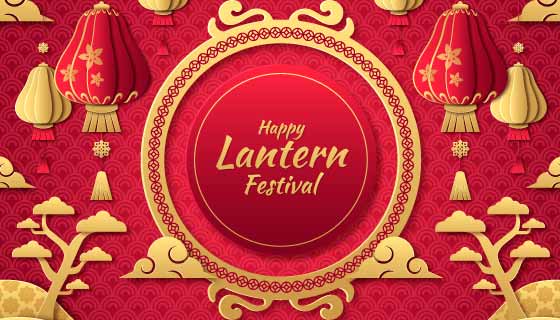 金色剪纸设计元宵节背景矢量素材(AI/EPS)