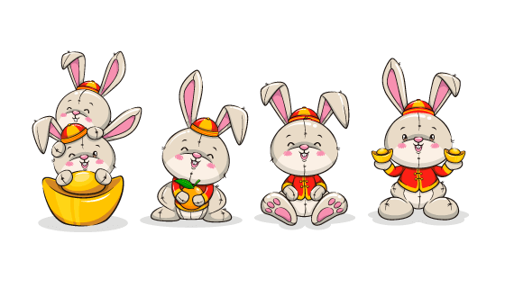 庆祝春节快乐的兔子矢量素材(EPS)