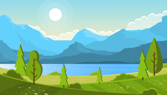 草地湖泊山脉等设计春天景色矢量素材(EPS)