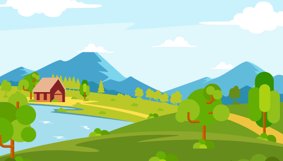 草地湖泊山丘等设计春天景色矢量素材(EPS)