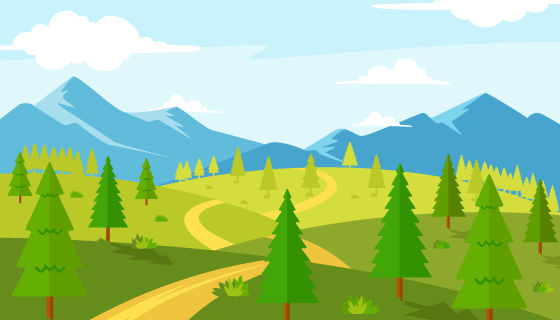 草地树木山脉和天空等设计春天景色矢量素材(EPS)