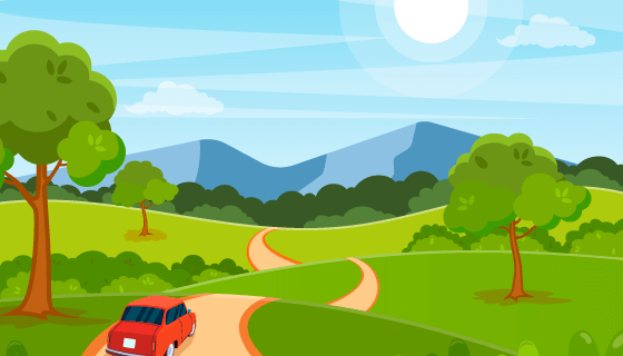 行驶在乡间小路上的小汽车设计春节背景矢量素材(EPS)