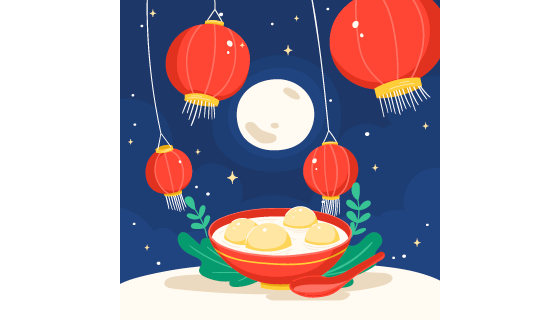 灯笼月亮和汤圆设计元宵节背景矢量素材(EPS)