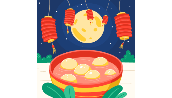 灯笼月亮和汤圆设计元宵节背景矢量素材(EPS)