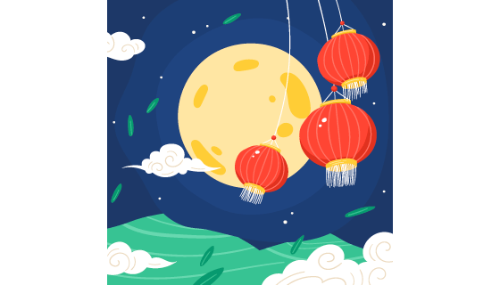灯笼和月亮设计元宵节背景矢量素材(EPS)