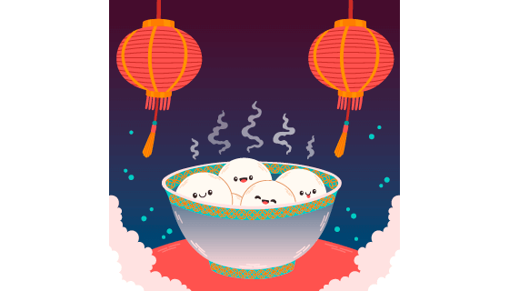 灯笼和汤圆设计元宵节快乐矢量素材(EPS)