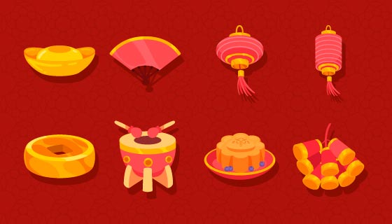 八个逼真可爱的春节元素矢量素材(EPS)