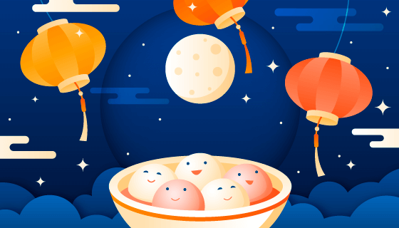 灯笼和汤圆设计元宵节背景矢量素材(AI/EPS)