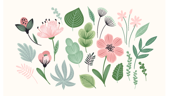 抽象的花朵和小草矢量素材(EPS)