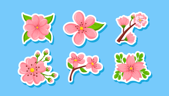 六个漂亮的桃花贴纸矢量素材(EPS/免扣PNG)