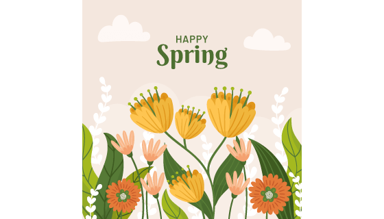 扁平风格的花朵和小草设计春天背景矢量素材(AI/EPS)