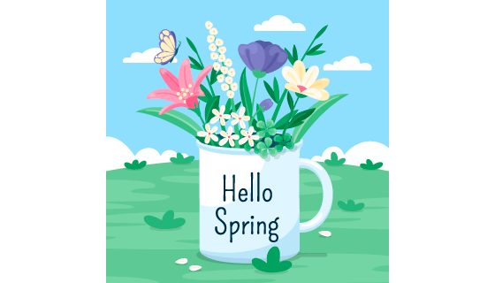 扁平风格的花朵和小草设计春天背景矢量素材(AI/EPS)