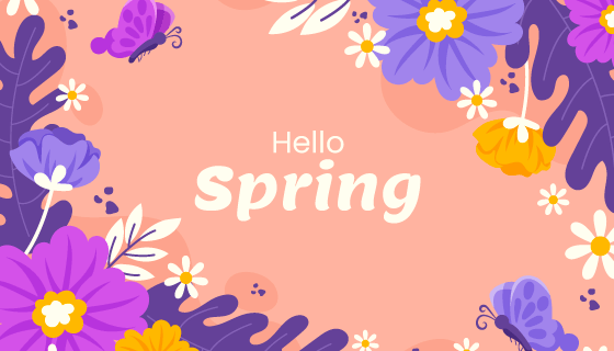 扁平风格的花朵和小草设计春天背景矢量素材(AI/EPS)