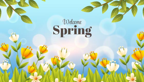 漂亮的花朵和树叶设计春天背景矢量素材(AI/EPS)