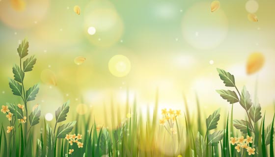 小草和小花设计梦幻春天背景矢量素材(AI/EPS)