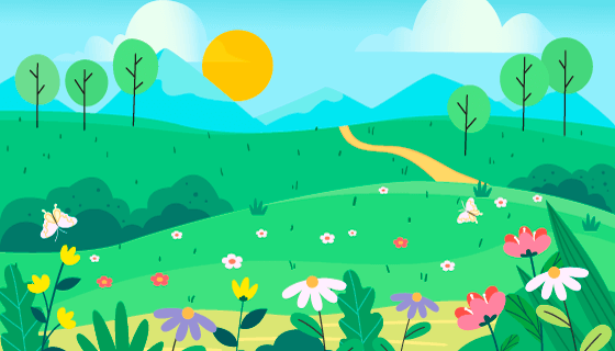 开满花朵的草地和蓝天设计春节景色背景矢量素材(EPS)