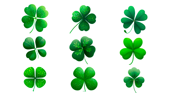 九片不同纹理的三叶草叶子矢量素材(EPS)