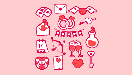 手绘风格的情人节元素矢量素材(EPS)