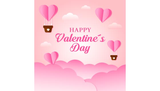 粉色爱心热气球设计情人节背景矢量素材(EPS)