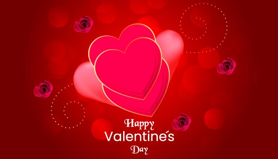 爱心和玫瑰花设计红色情人节背景矢量素材(EPS)