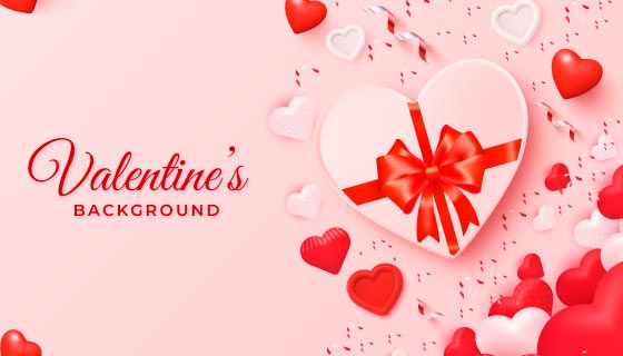 红色粉色爱心和爱心礼盒设计情人节背景矢量素材(EPS)