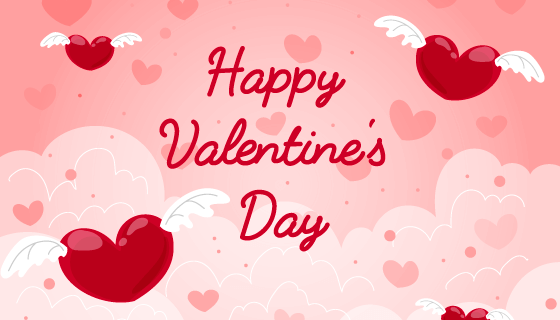 插上翅膀飞翔的爱心设计情人节背景/壁纸矢量素材(EPS)