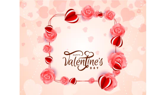 玫瑰花和爱心设计情人节背景/壁纸矢量素材(EPS)