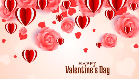 玫瑰花和爱心设计情人节背景/壁纸矢量素材(EPS)