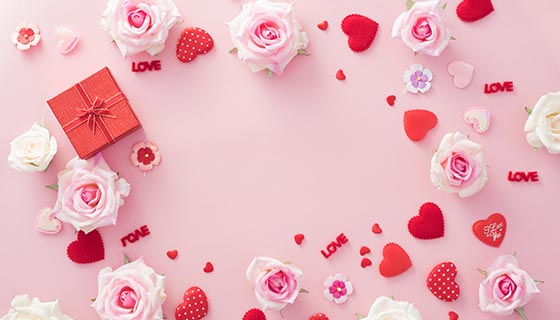 玫瑰花爱心和礼盒设计情人节背景/壁纸素材(JPG)