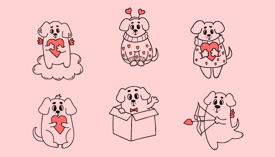 手绘风格抱着爱心的狗狗矢量素材(EPS)