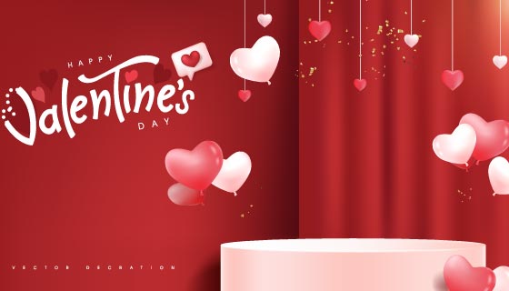 爱心吊坠和爱心气球设计情人节背景/壁纸矢量素材(EPS)