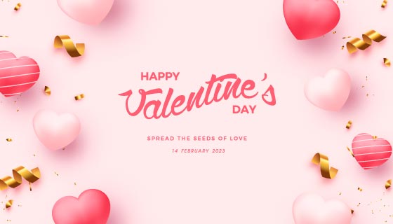 粉色红色爱心和金色丝带设计情人节背景/壁纸矢量素材(EPS)