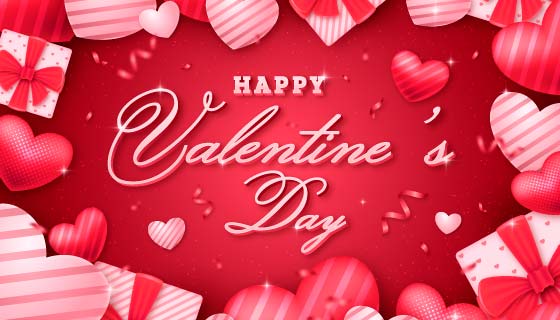 粉色红色爱心和礼盒设计情人节背景/壁纸矢量素材(AI/EPS)