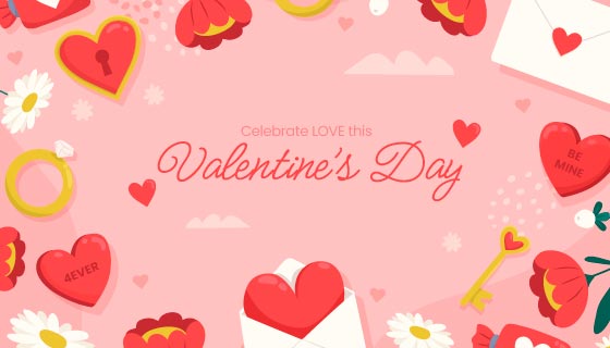 爱心花朵和信封等设计情人节背景/壁纸矢量素材(AI/EPS)