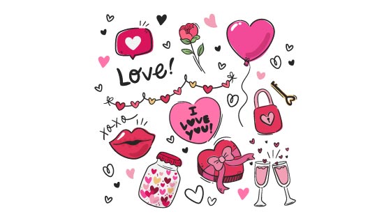 手绘风格情人节元素矢量素材(AI/EPS/PNG)