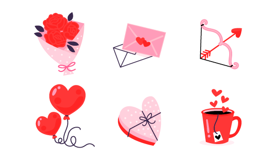 六个手绘风格的情人节元素矢量素材(AI/EPS/PNG)