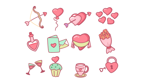 12个手绘风格的爱情元素矢量素材(EPS/免扣PNG)