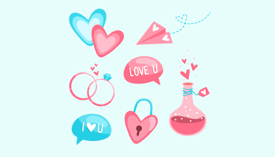 流体风格的爱情元素矢量素材(AI/EPS/免扣PNG)