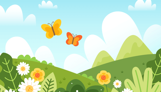 生机勃勃的大地和蓝蓝的天空设计春天景色矢量素材(AI/EPS)