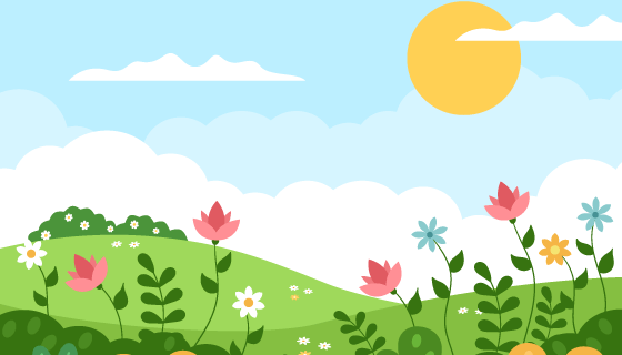 扁平风格的蓝天草地设计春天背景/壁纸矢量素材(EPS)