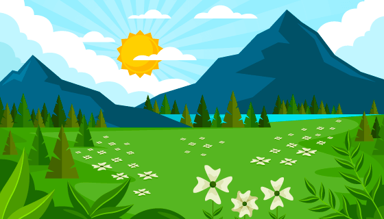 绿色的大地和蓝天山脉设计春天背景/壁纸矢量素材(AI/EPS)