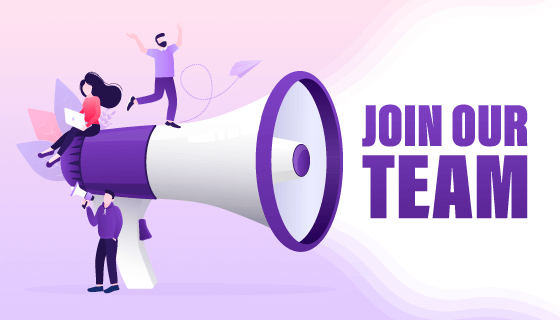 蓝白色喇叭和办公的人们设计 join us 插画矢量素材(EPS)